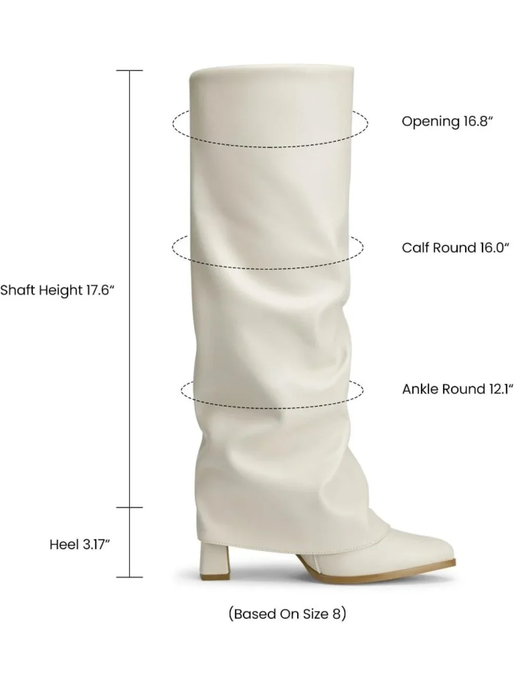 Women's Beige Pointed Toe Pu Leather Chunky Heel Fold Over Knee High Boots